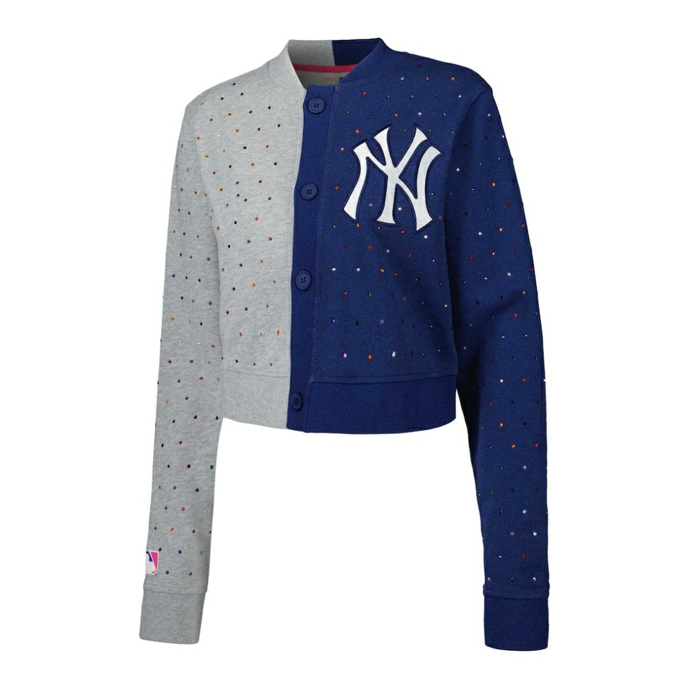 New York Yankees Terez Women's Cropped Button-Up Cardigan - Gray/Navy