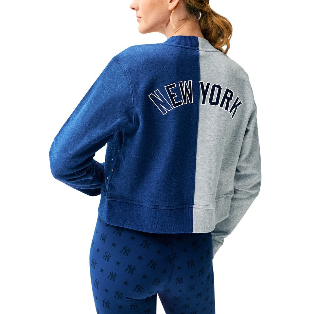 New York Yankees Terez Women's Cropped Button-Up Cardigan - Gray/Navy
