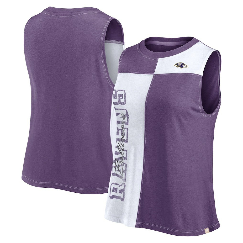 Baltimore Ravens FanaticsWomen's Script Color Block Tank Top - Purple/White discount