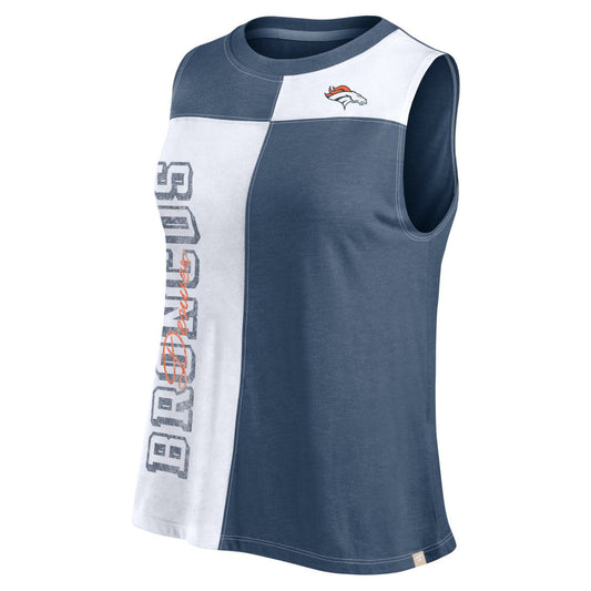 Denver Broncos FanaticsWomen's Script Color Block Tank Top - Navy/White outlet