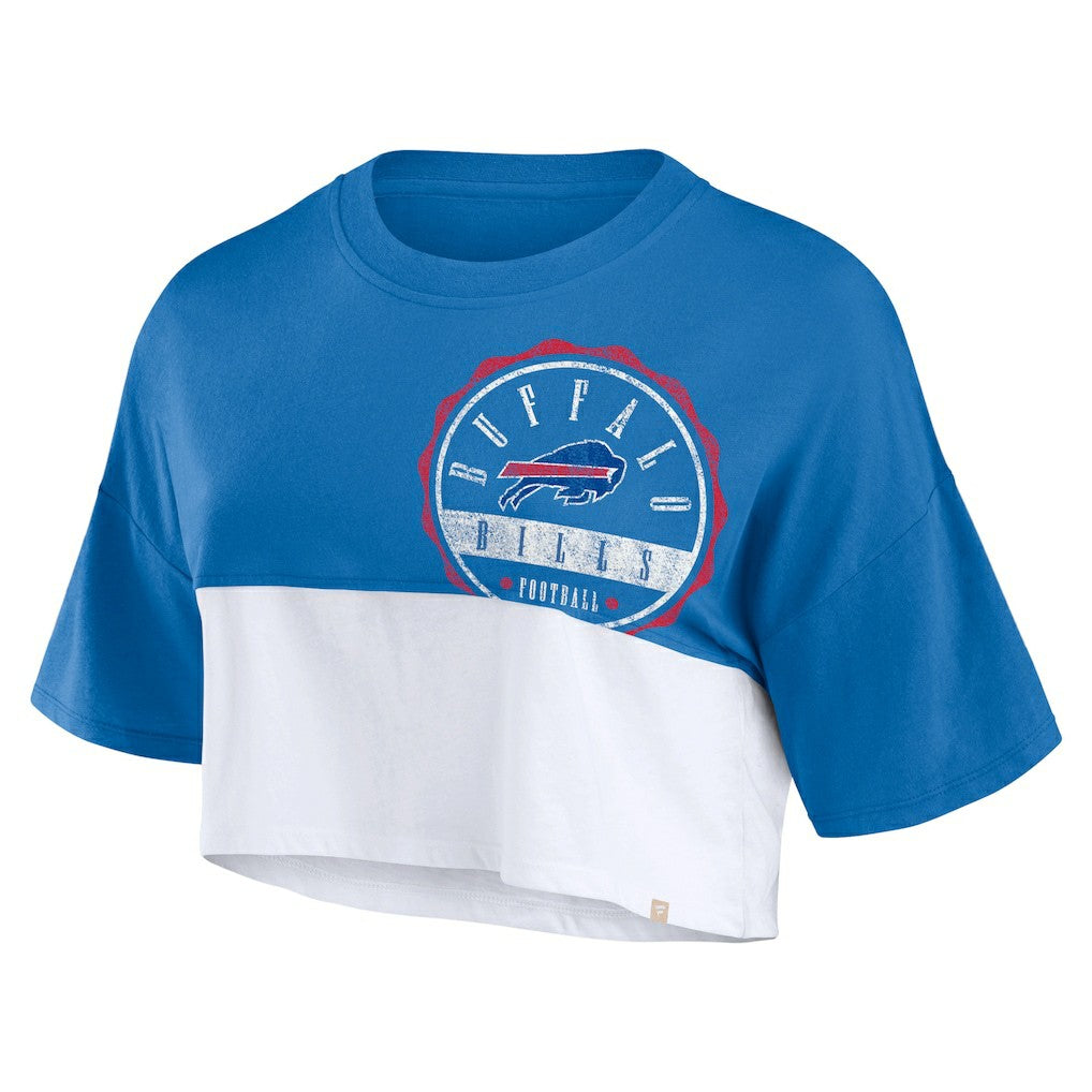 Buffalo Bills Women's Boxy Color Split Cropped T-Shirt - Royal/White sale