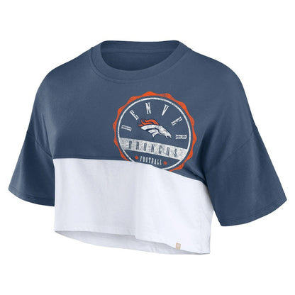 Denver Broncos Women's Boxy Color Split Cropped T-Shirt - Navy/White online
