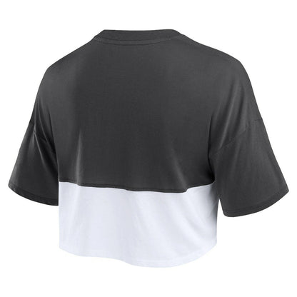 Las Vegas Raiders Women's Boxy Color Split Cropped T-Shirt - Black/White outlet