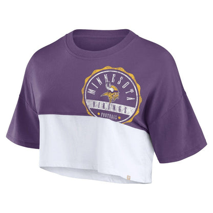 Minnesota Vikings Women's Boxy Color Split Cropped T-Shirt - Purple/White outlet
