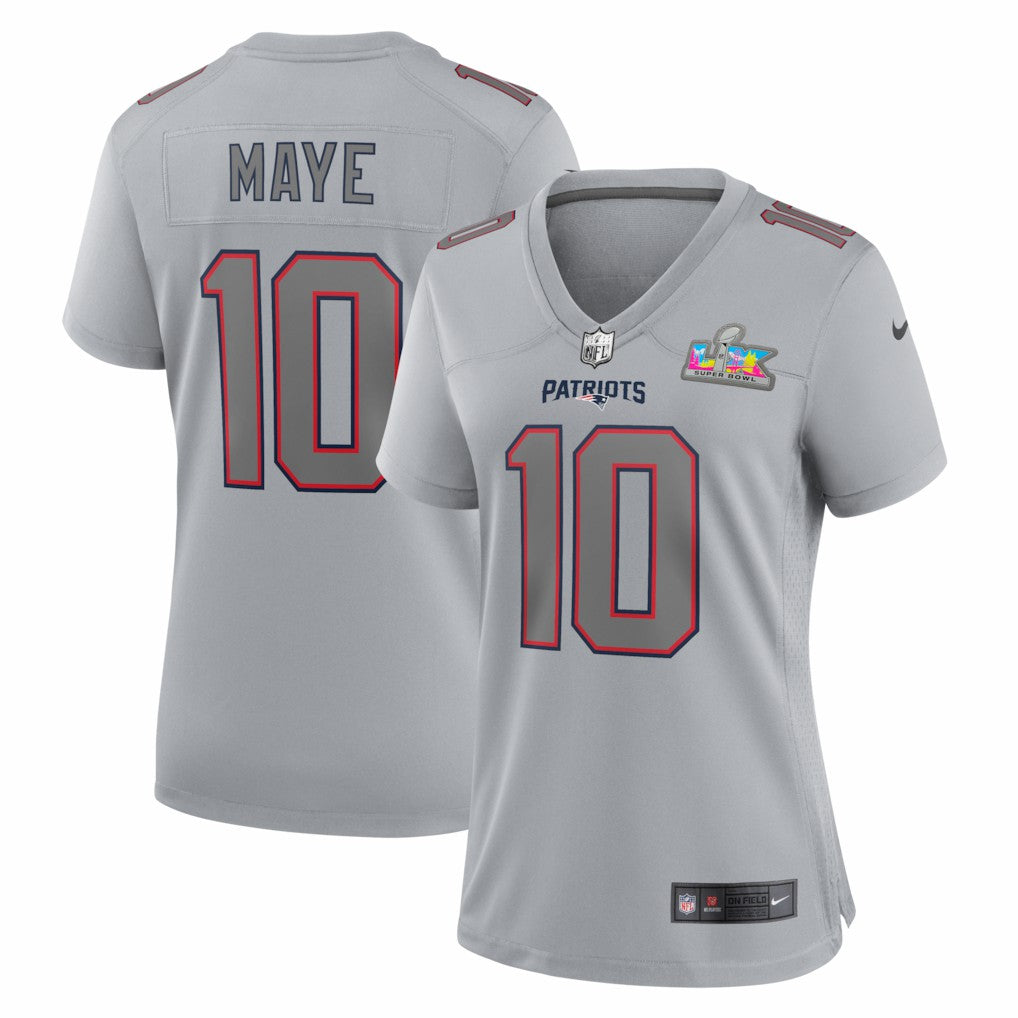 Drake Maye New England Patriots Women's Super Bowl LX Patch Atmosphere Fashion Game Jersey - Silver | Nike sale