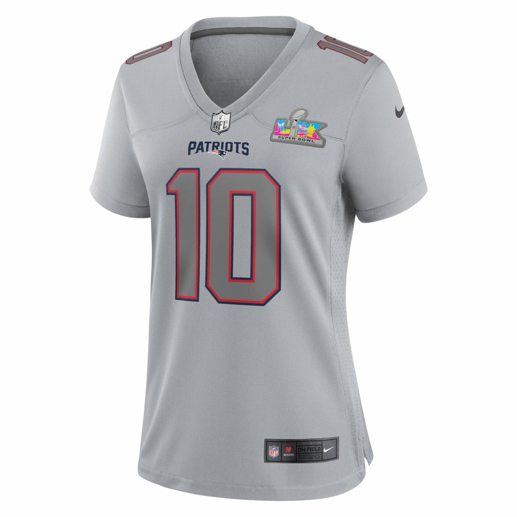 Drake Maye New England Patriots Women's Super Bowl LX Patch Atmosphere Fashion Game Jersey - Silver | Nike sale