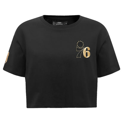 Philadelphia 76ers Pro Standard Women's Holiday Glam Boxy T-Shirt - Black cheap