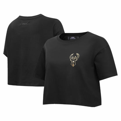 Milwaukee Bucks Pro Standard Women's Holiday Glam Boxy T-Shirt - Black shop