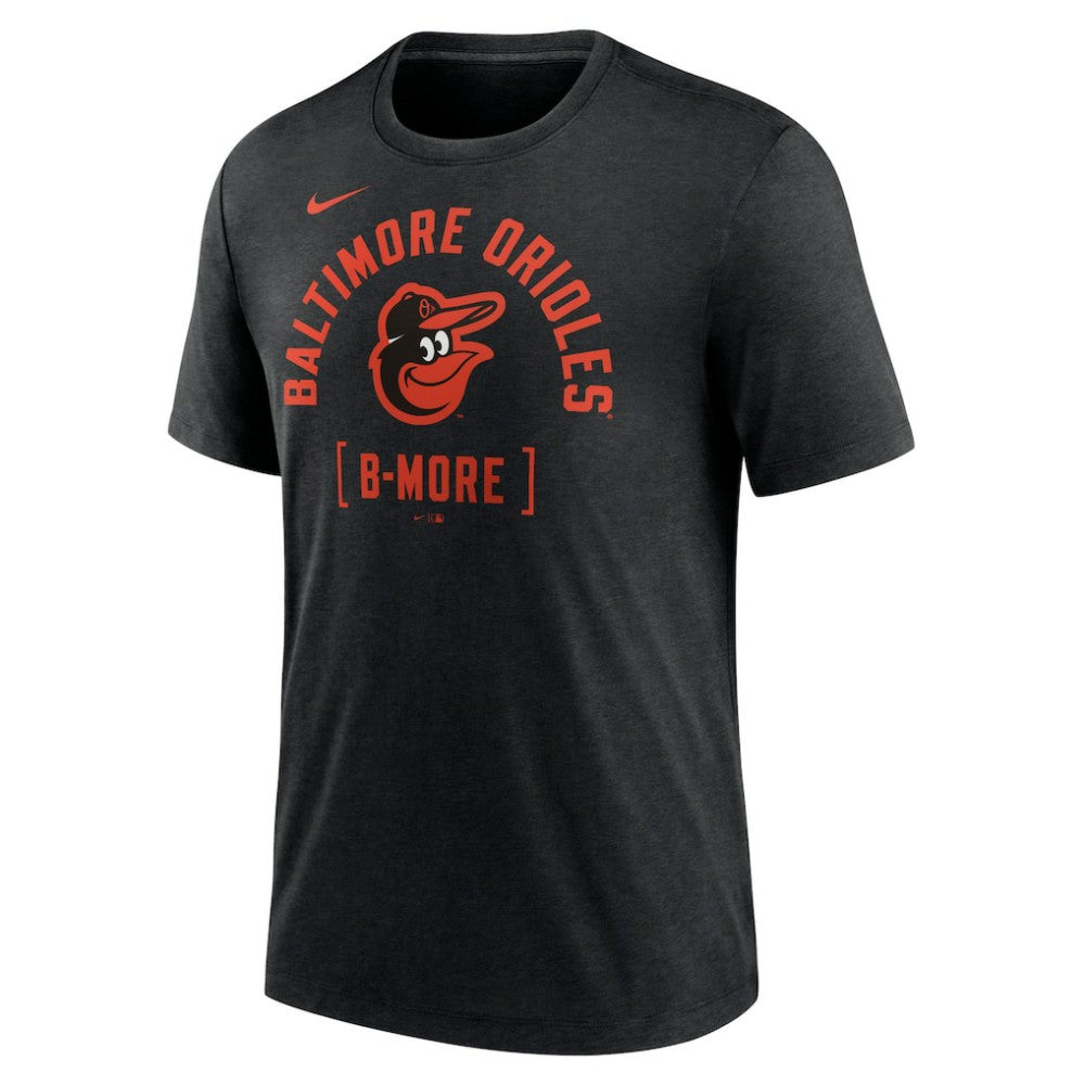 Baltimore Orioles Swing Big Tri-Blend T-Shirt - Heather Black | Nike