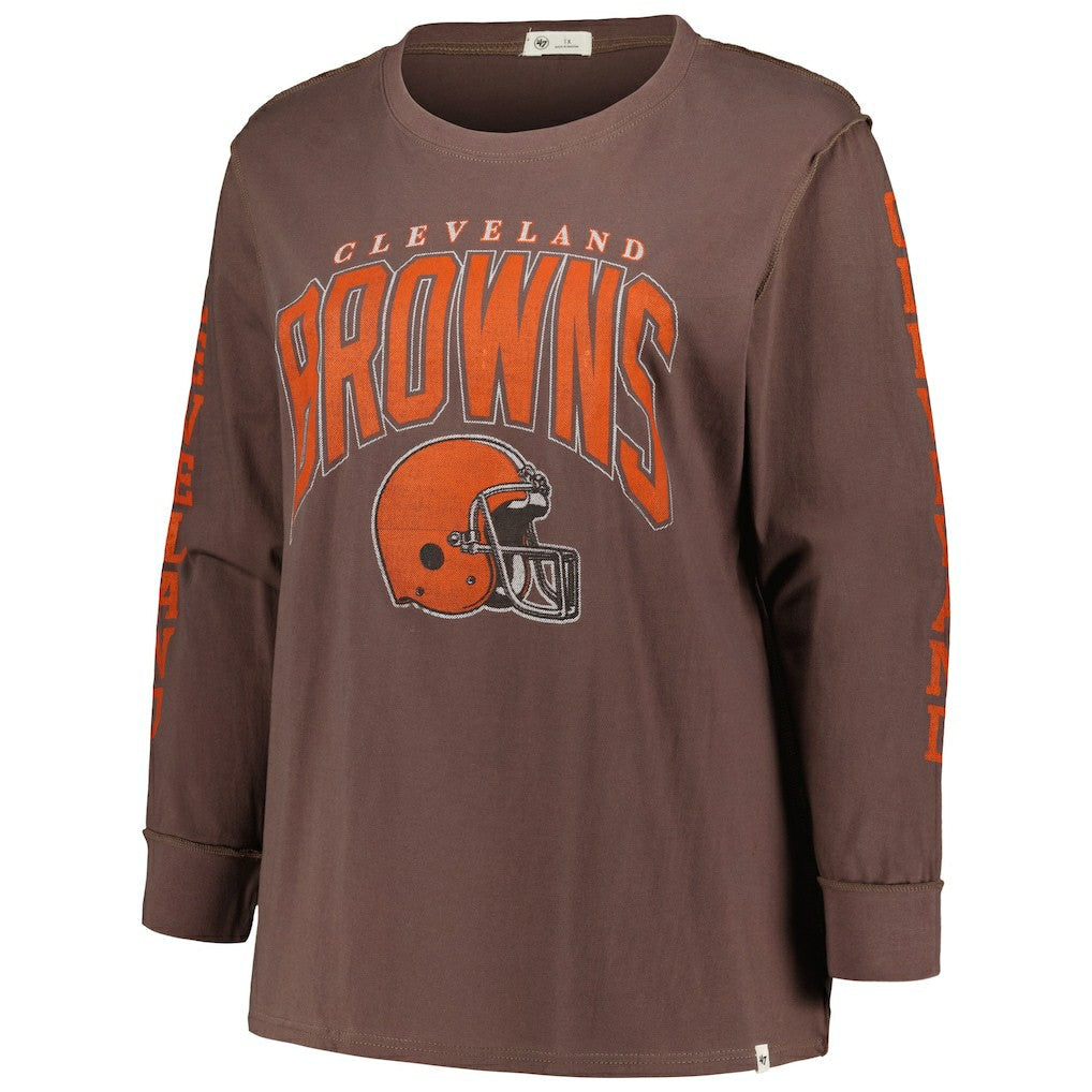 Cleveland Browns '47 Women's Plus Size Honey Cat SOA Long Sleeve T-Shirt - Brown on sale