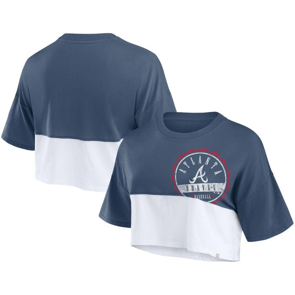 Atlanta Braves Women's Color Split Boxy Cropped T-Shirt - Navy/White