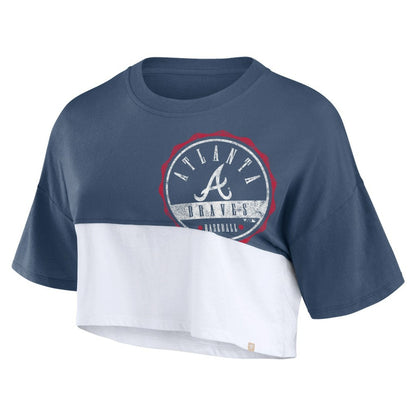 Atlanta Braves Women's Color Split Boxy Cropped T-Shirt - Navy/White