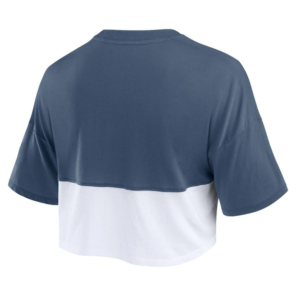 Boston Red Sox Women's Color Split Boxy Cropped T-Shirt - Navy/White