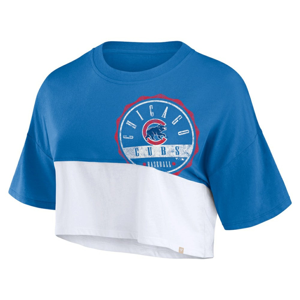 Chicago Cubs Women's Color Split Boxy Cropped T-Shirt - Royal/White