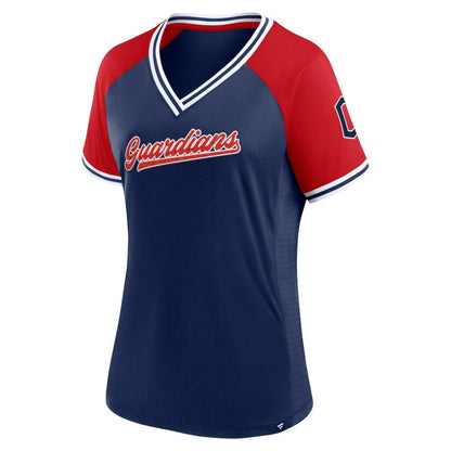 Cleveland Guardians Women's Glitz & Glam League Diva Raglan V-Neck T-Shirt - Navy