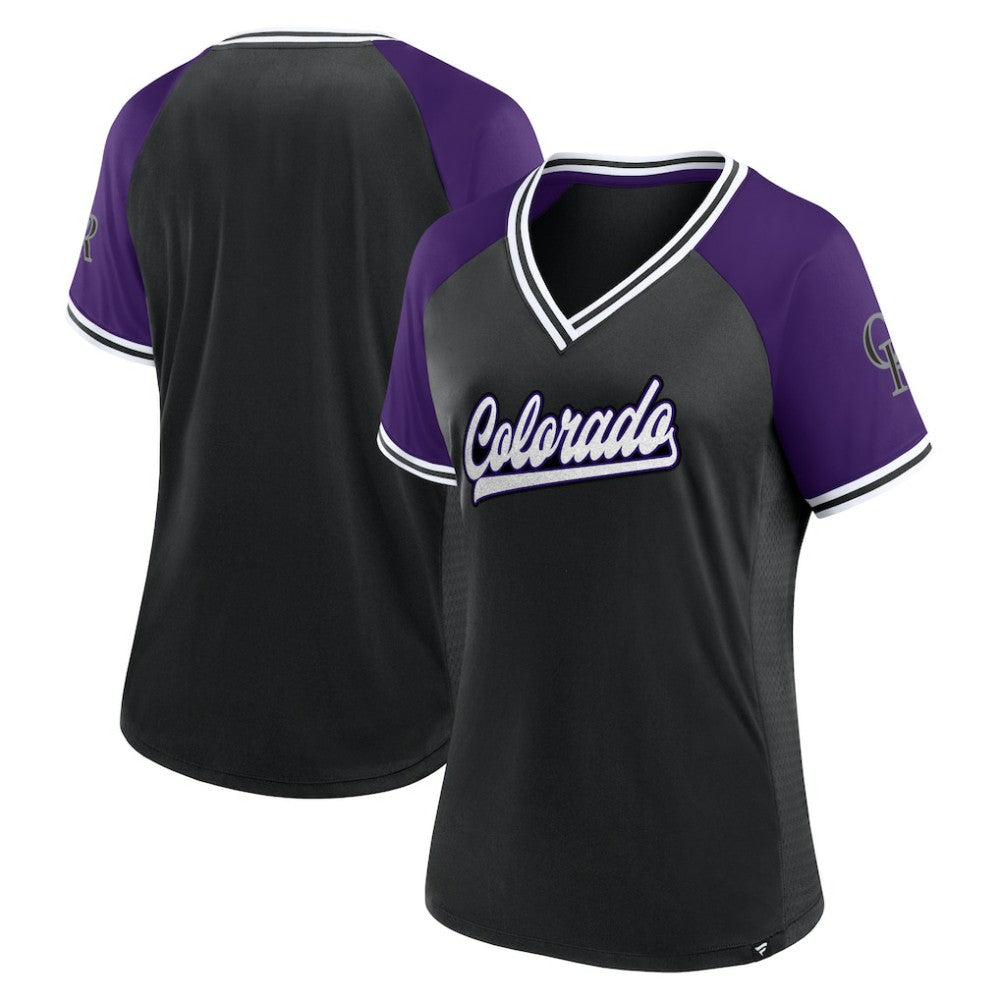 Colorado Rockies Women's Glitz & Glam League Diva Raglan V-Neck T-Shirt - Black