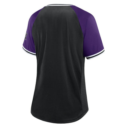 Colorado Rockies Women's Glitz & Glam League Diva Raglan V-Neck T-Shirt - Black
