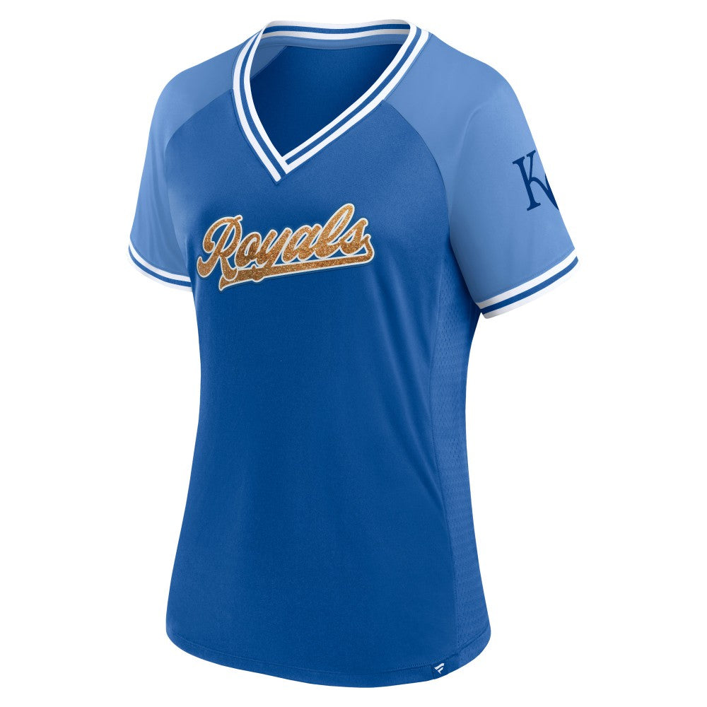 Kansas City Royals Women's Glitz & Glam League Diva Raglan V-Neck T-Shirt - Royal