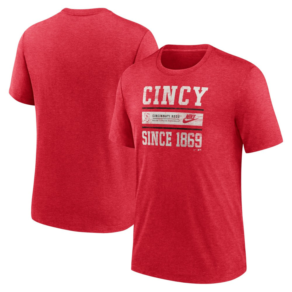 Cincinnati Reds Cooperstown Collection Local Stack Tri-Blend T-Shirt - Heather Red | Nike