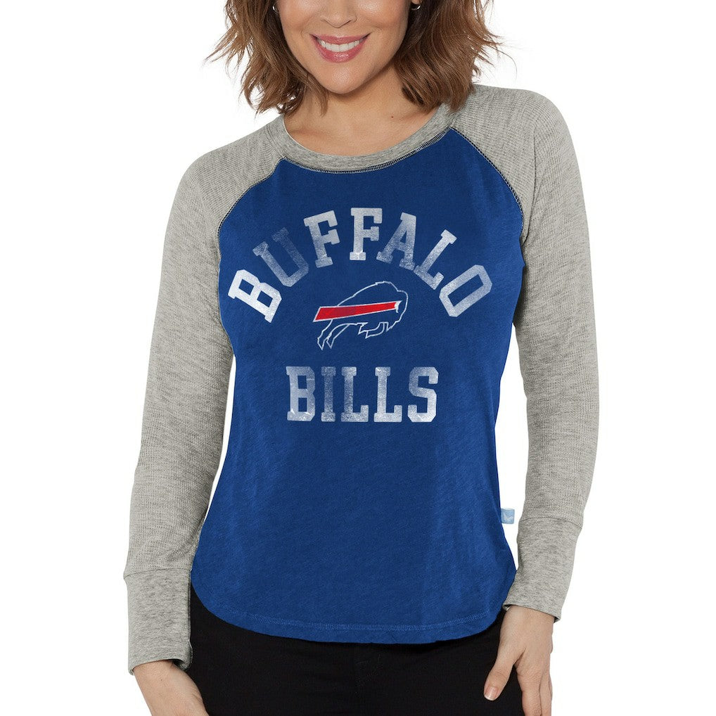 Buffalo Bills G-III 4Her by Carl Banks Women's Waffle Knit Raglan Long Sleeve T-Shirt - Royal/Heather Gray for sale