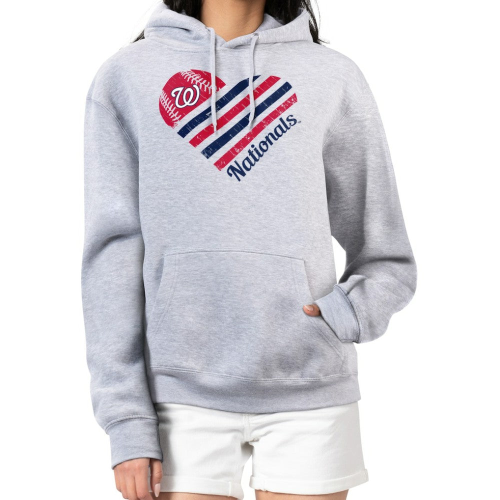 Washington Nationals G-III 4Her by Carl Banks Women's Heart Fleece Pullover Hoodie - Heather Gray