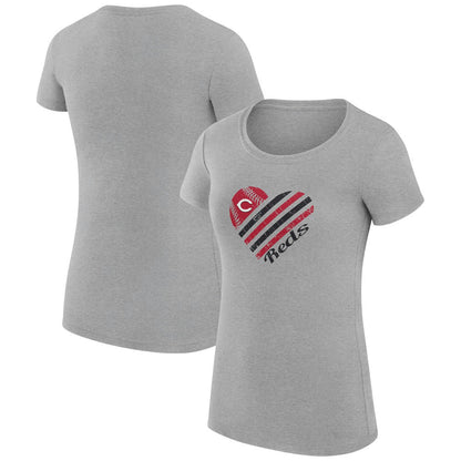Cincinnati Reds G-III 4Her by Carl Banks Women's Super-Slim Fit Lightweight Heart Graphic T-Shirt - Heather Gray