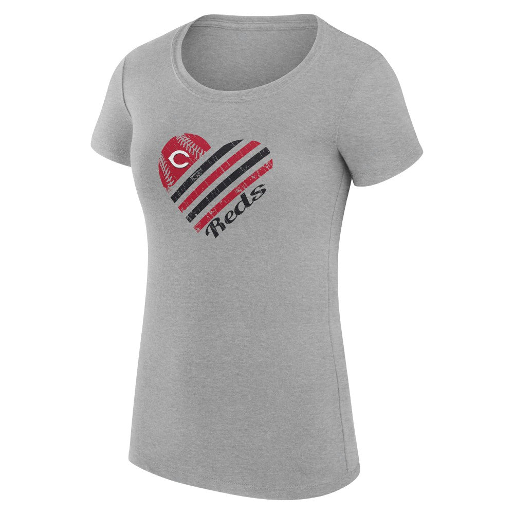 Cincinnati Reds G-III 4Her by Carl Banks Women's Super-Slim Fit Lightweight Heart Graphic T-Shirt - Heather Gray