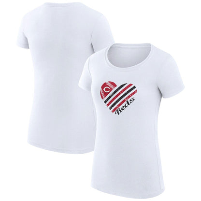 Cincinnati Reds G-III 4Her by Carl Banks Women's Super-Slim Fit Lightweight Heart Graphic T-Shirt - White