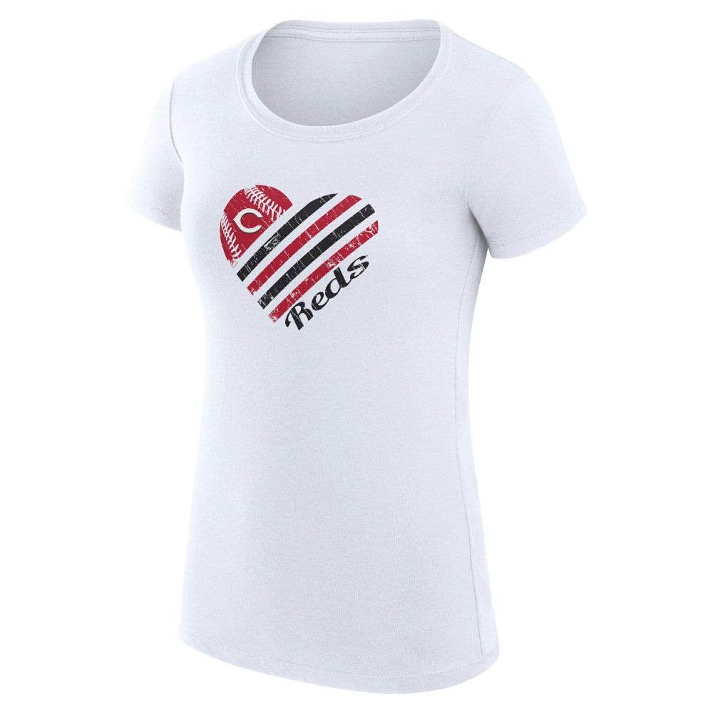 Cincinnati Reds G-III 4Her by Carl Banks Women's Super-Slim Fit Lightweight Heart Graphic T-Shirt - White