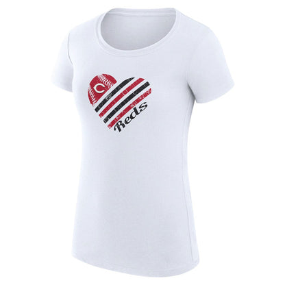 Cincinnati Reds G-III 4Her by Carl Banks Women's Super-Slim Fit Lightweight Heart Graphic T-Shirt - White