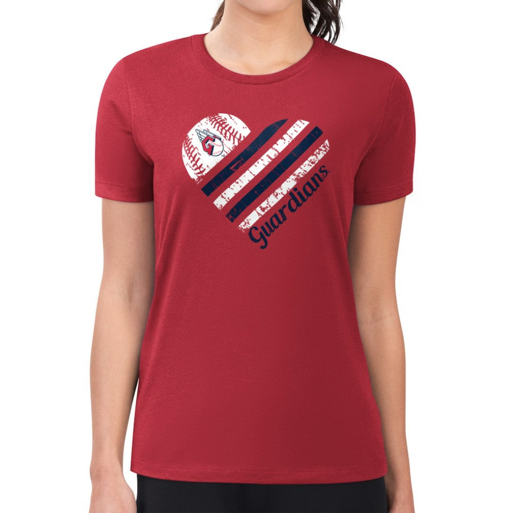 Cleveland Guardians G-III 4Her by Carl Banks Women's Super-Slim Fit Lightweight Heart Graphic T-Shirt - Red