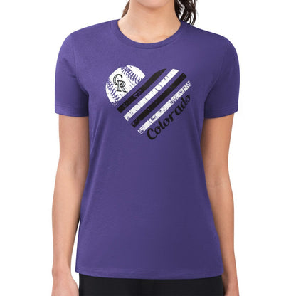 Colorado Rockies G-III 4Her by Carl Banks Women's Super-Slim Fit Lightweight Heart Graphic T-Shirt - Purple