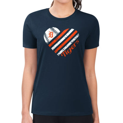 Detroit Tigers G-III 4Her by Carl Banks Women's Super-Slim Fit Lightweight Heart Graphic T-Shirt - Navy