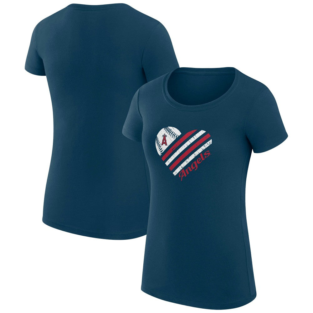 Los Angeles Angels G-III 4Her by Carl Banks Women's Super-Slim Fit Lightweight Heart Graphic T-Shirt - Navy