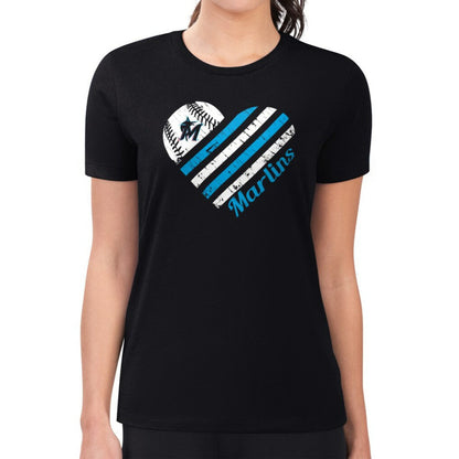 Miami Marlins G-III 4Her by Carl Banks Women's Super-Slim Fit Lightweight Heart Graphic T-Shirt - Black