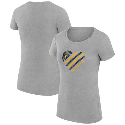Milwaukee Brewers G-III 4Her by Carl Banks Women's Super-Slim Fit Lightweight Heart Graphic T-Shirt - Heather Gray