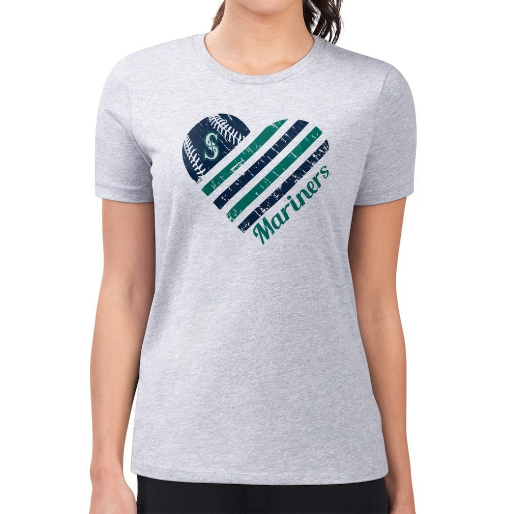 Seattle Mariners G-III 4Her by Carl Banks Women's Super-Slim Fit Lightweight Heart Graphic T-Shirt - Heather Gray
