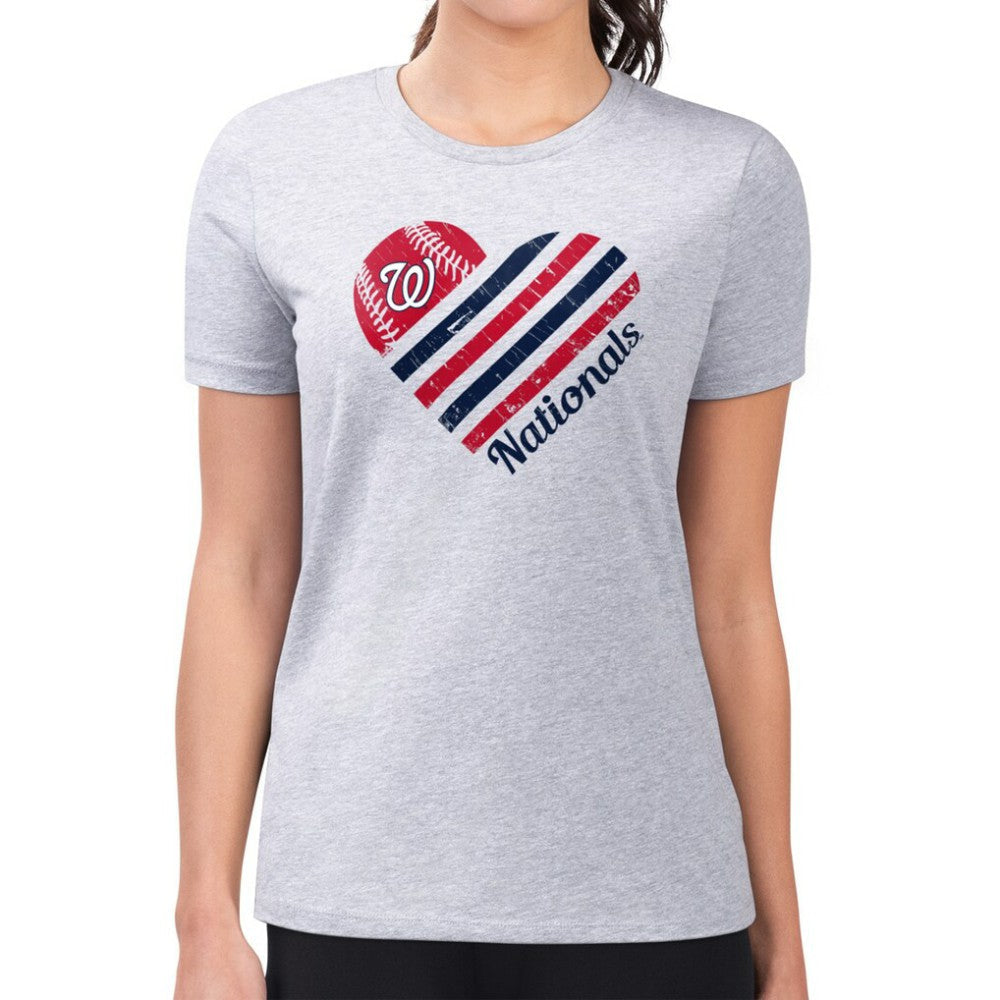 Washington Nationals G-III 4Her by Carl Banks Women's Super-Slim Fit Lightweight Heart Graphic T-Shirt - Heather Gray