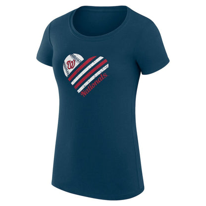 Washington Nationals G-III 4Her by Carl Banks Women's Super-Slim Fit Lightweight Heart Graphic T-Shirt - Navy