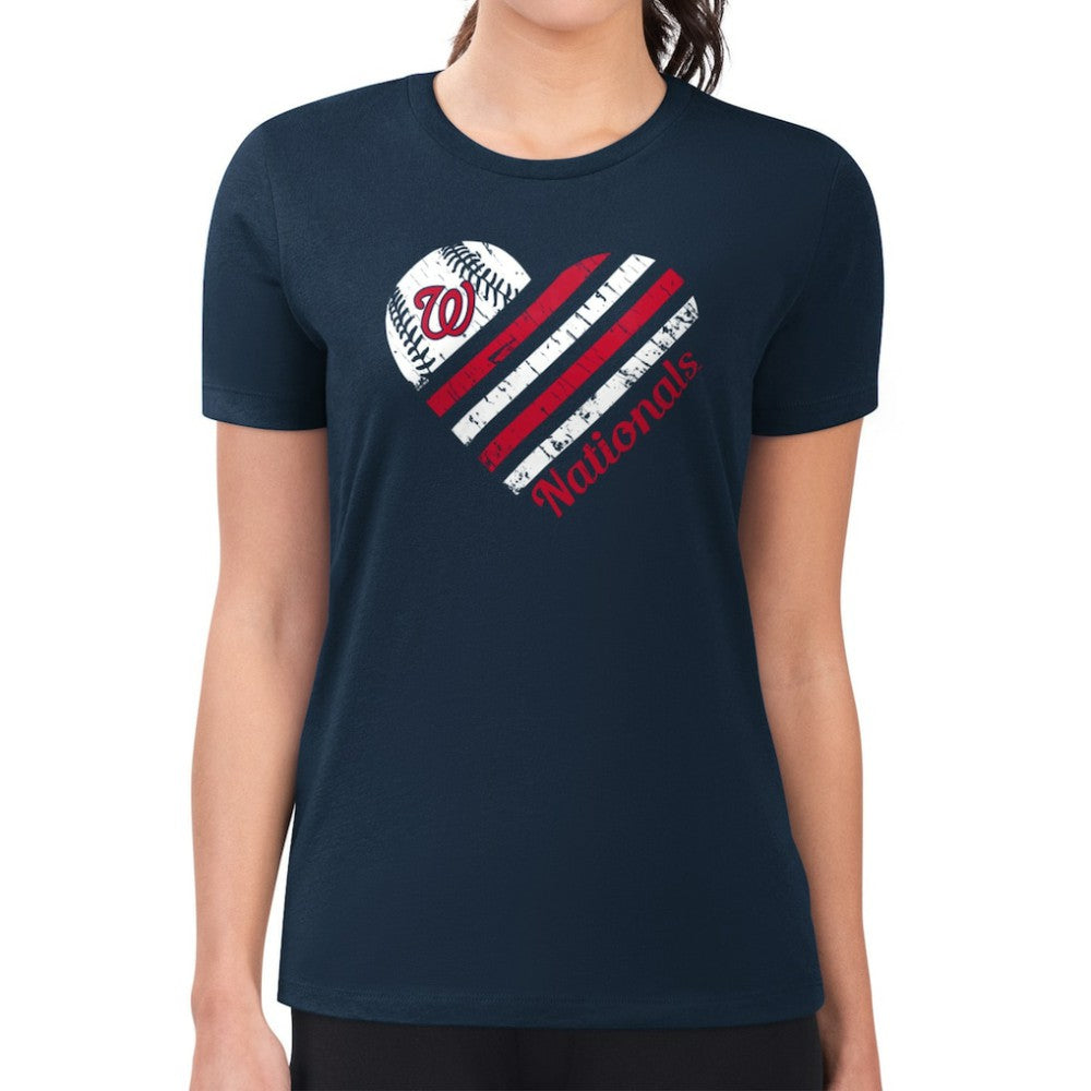 Washington Nationals G-III 4Her by Carl Banks Women's Super-Slim Fit Lightweight Heart Graphic T-Shirt - Navy