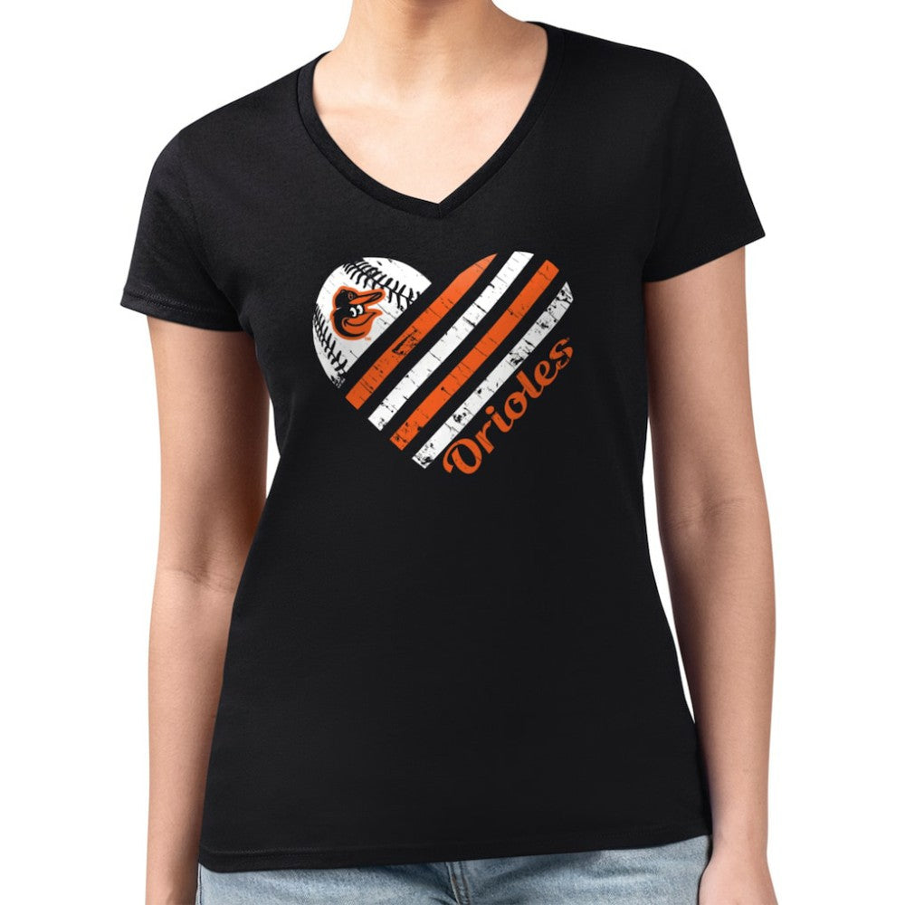 Baltimore Orioles G-III 4Her by Carl Banks Women's Super-Slim Fit Lightweight Heart V-Neck T-Shirt - Black