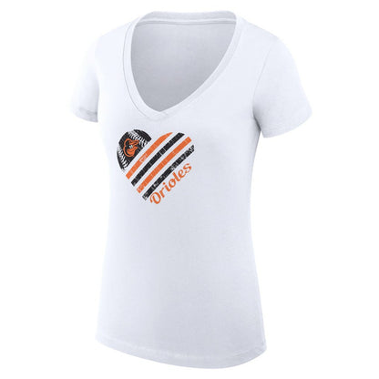 Baltimore Orioles G-III 4Her by Carl Banks Women's Super-Slim Fit Lightweight Heart V-Neck T-Shirt - White
