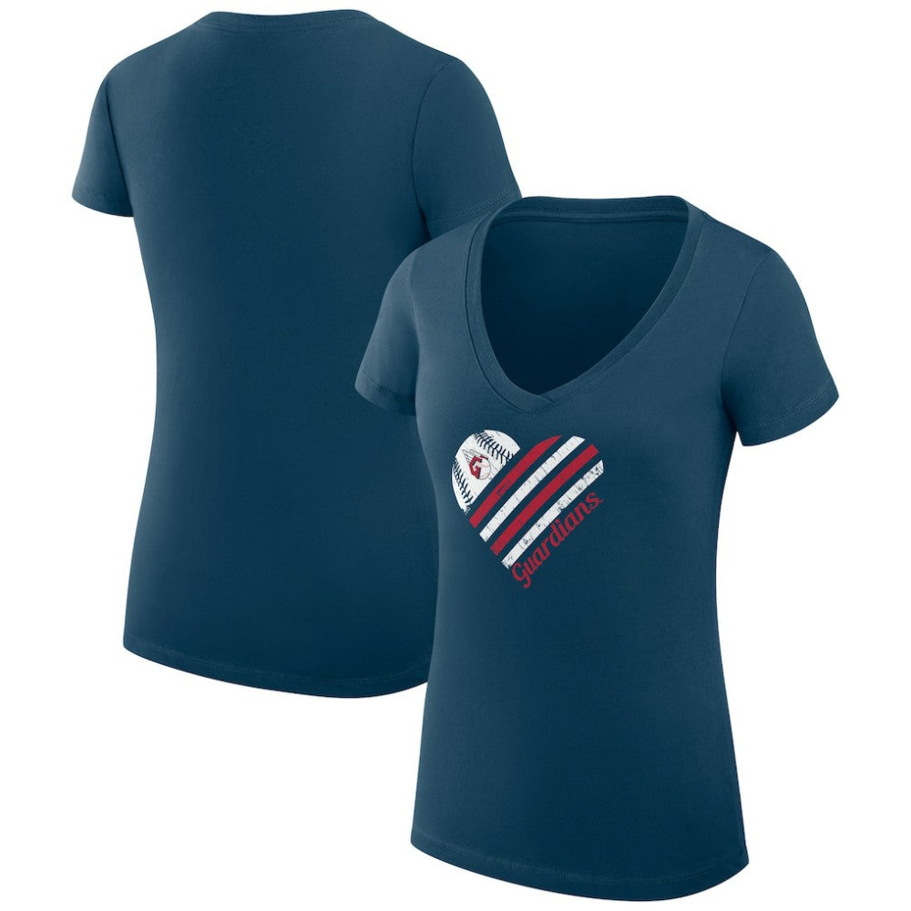 Cleveland Guardians G-III 4Her by Carl Banks Women's Super-Slim Fit Lightweight Heart V-Neck T-Shirt - Navy