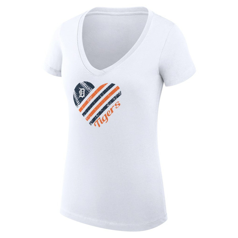 Detroit Tigers G-III 4Her by Carl Banks Women's Super-Slim Fit Lightweight Heart V-Neck T-Shirt - White