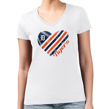Detroit Tigers G-III 4Her by Carl Banks Women's Super-Slim Fit Lightweight Heart V-Neck T-Shirt - White