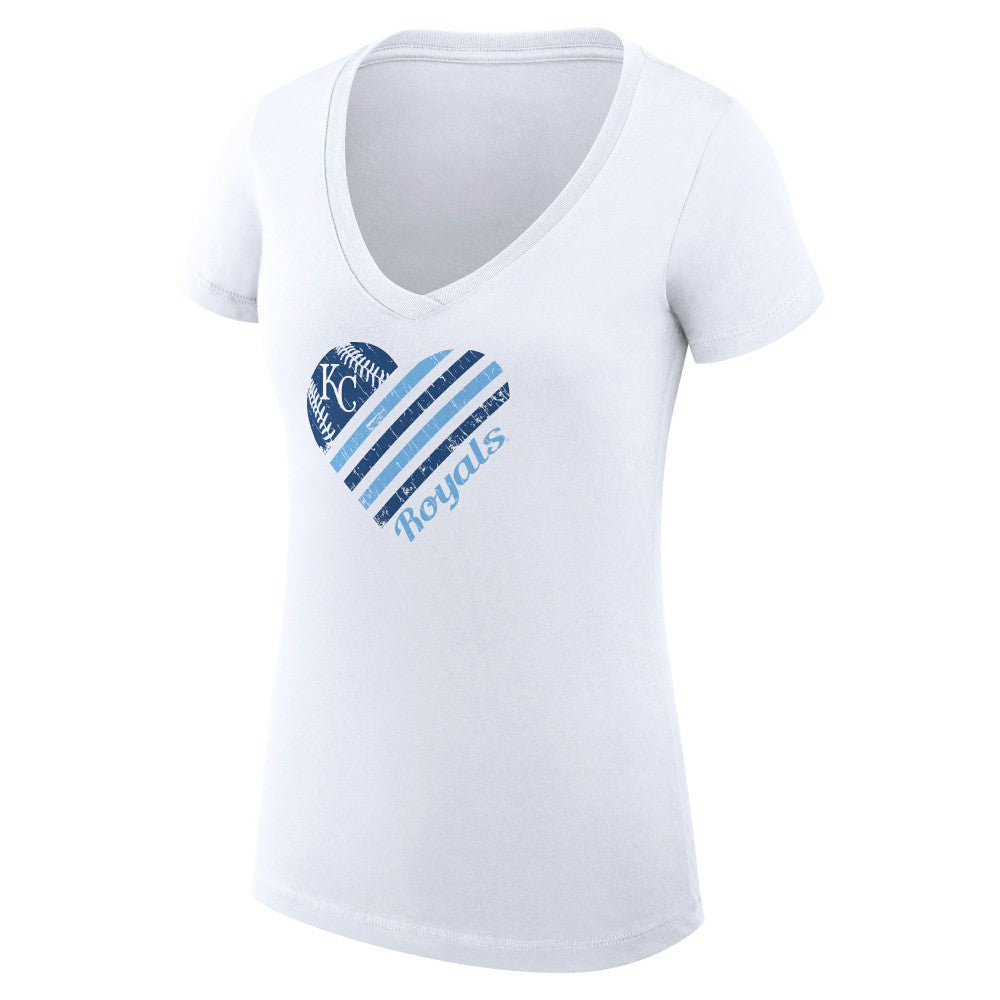 Kansas City Royals G-III 4Her by Carl Banks Women's Super-Slim Fit Lightweight Heart V-Neck T-Shirt - White