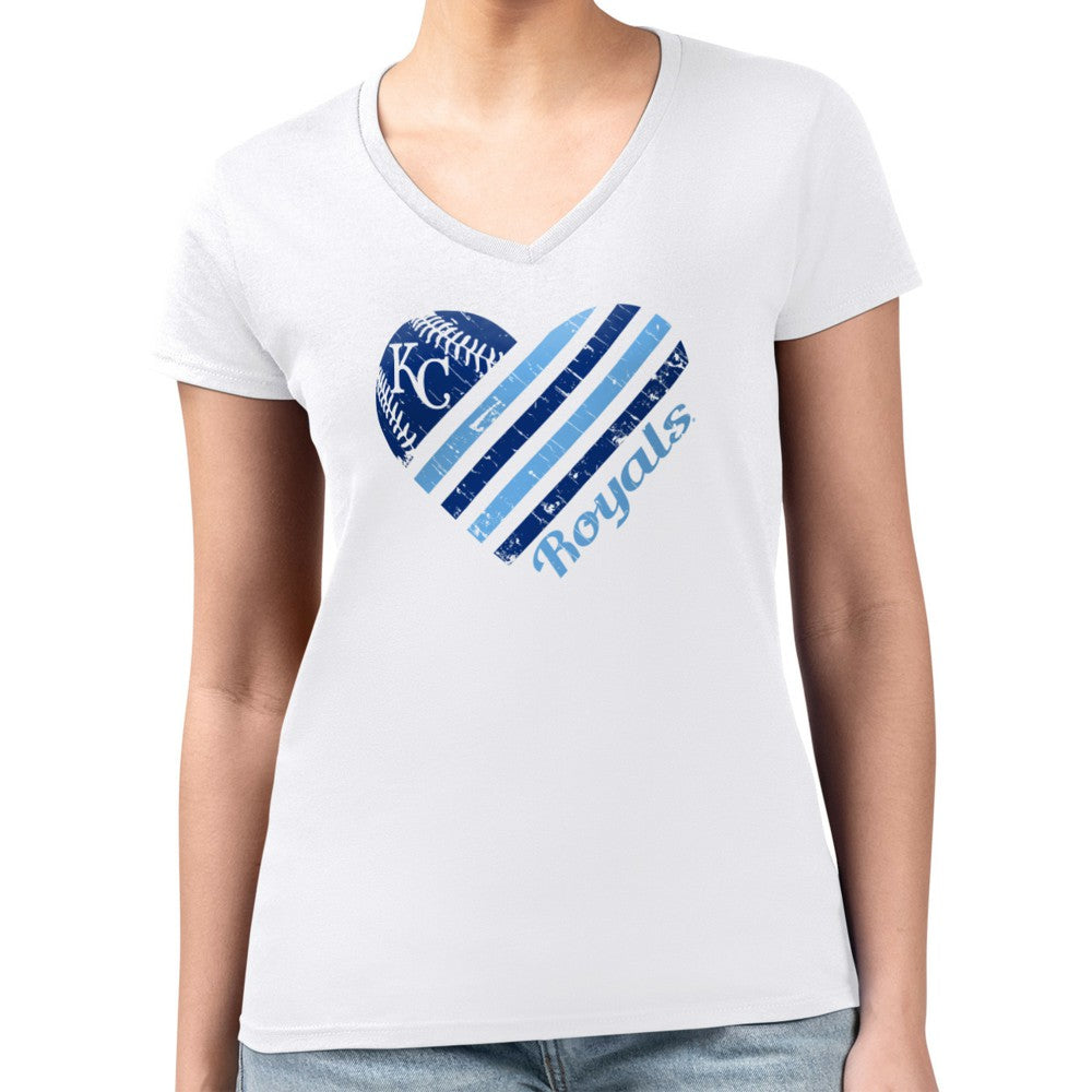 Kansas City Royals G-III 4Her by Carl Banks Women's Super-Slim Fit Lightweight Heart V-Neck T-Shirt - White