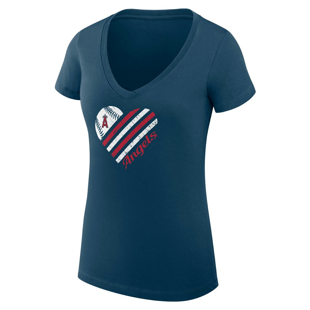 Los Angeles Angels G-III 4Her by Carl Banks Women's Super-Slim Fit Lightweight Heart V-Neck T-Shirt - Navy