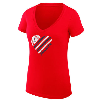 Los Angeles Angels G-III 4Her by Carl Banks Women's Super-Slim Fit Lightweight Heart V-Neck T-Shirt - Red
