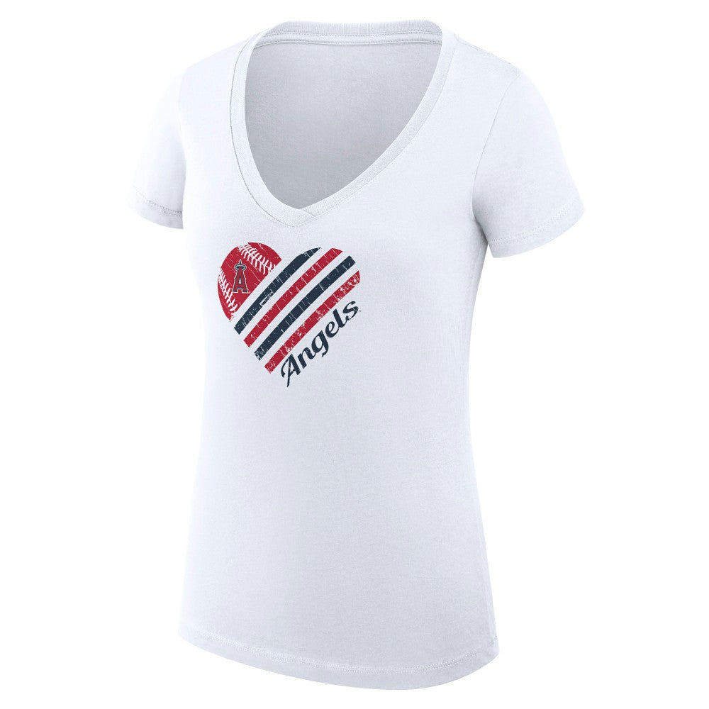 Los Angeles Angels G-III 4Her by Carl Banks Women's Super-Slim Fit Lightweight Heart V-Neck T-Shirt - White